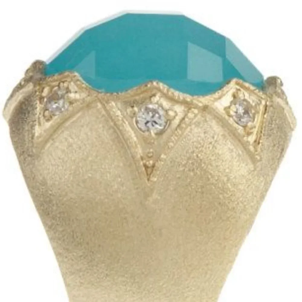 Rivka Friedman 18K Gold Clad Caribbean Blue Quartzite Bold Round Faceted Ring